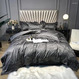 Bedding Sets 50 4pcs King Size Tribute Silk Comforter Set Brief Grey/white/bule/coffee Color Duvet Cover Bed Sheet