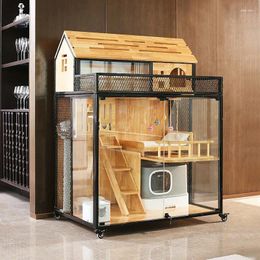 Cat Carriers Cabinet Cage Feeding Box Nest Solid Wood Fir Villa Pet Blind Transparent