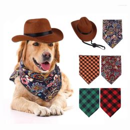Dog Apparel Pet Hat Set Vintage Triangle Towel Accessories Cat Western Cowboy Supplies
