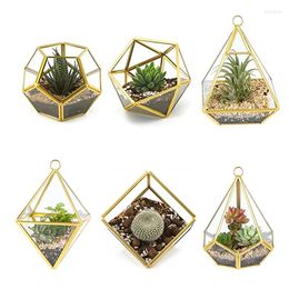 Vases OEM Glass Geometric Shaped Terrarium Jar With Lid Succulents Plant Hanging Vase Home Decoration