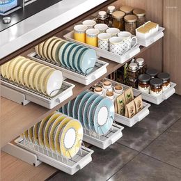 Kitchen Storage Sliding Dish Rack Under Sink Drainer Tableware Cabinets Organiser Drying With Chopstick Barrel