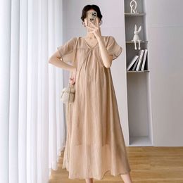 Pregnant women's long fashionable 2024 new casual set, thin oversized dress, summer trendy mom