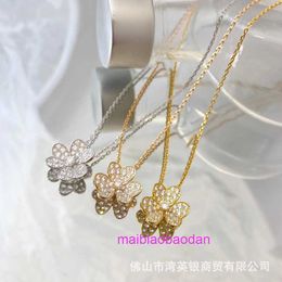 Top Luxury 1 to Original Vancllf Necklace High Quality Clover Three Flower Full Diamond Collar Chain for Female Minority with and Elegant Style Plated 18k Gold