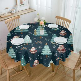 Table Cloth Christmas Tree Santa Claus Snowflakes Round Tablecloth Waterproof Wedding Party Cover Dining