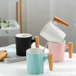 Mugs Coffee With Wood Handles Modern Cute Office Pink Couple Mug Ceramic Cup Lid Tazas De Ceramica Creativas Coffe Tumbler