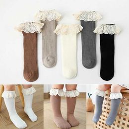 Kids Socks Baby girl knee high socks long childrens soft cotton lace items princess childrens socks pleated legs warm and cute girl socks 0-8 Y d240513