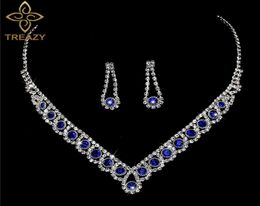 TREAZY 2019 New Royal Blue Crystal Bridal Jewellery Sets Rhinestone Statement Choker Necklace Earrings Women Wedding Jewellery Sets4597393