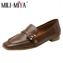 Casual Shoes MILI-MIYA Autumn England Vintage Fashion Simple Square Toe Flat Genuine Leather Slip-On Loafers Women Brown Black Wild Footwear