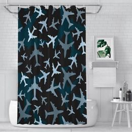 Shower Curtains Aeroplane Camouflage Dark Blue Aircraft Airport Waterproof Fabric Bathroom Decor With Hooks Home Accessories