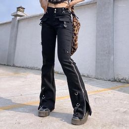 Women's Jeans Spring Summer Slim Solid Colour Low Waist Denim Pants Europe Fashion Gothic Women's Zipper Flare 2024 Black