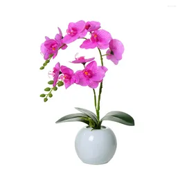 Decorative Flowers PU Butterfly Orchid Artificial Flower Bonsai Ceramic Vase Set Home Living Room Wedding Decorations Ornaments Moth Potting