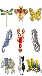 Pins Brooches Whole Retro Insect Dragonfly Butterfly Broach Bee Brooch Women Crystal Animal Elephant Cat Birds Sea Horse Bro4854220