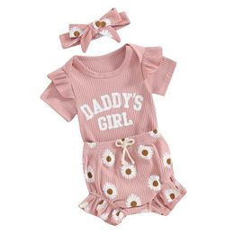 Clothing Sets Daddy Girl Baby Clothes 0 3 6 12 18 Month Newborn Girl Outfits Summer Ribbon Letter Romper Daisy Shorts HeadbandL2405