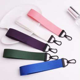 Custom Colourful Plain Nylon Strap Metal Hook Key chain Webbing Wrist Lanyard for keys bags