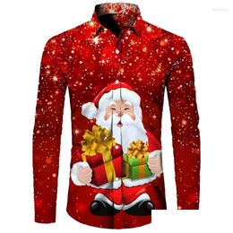 Mens Dress Shirts 2023 Christmas Elk Santa Claus Snowman Sparkling Shirt Fashion Style Designer Design Long Sleeve Lapel Tops Plus Dro Dhye5