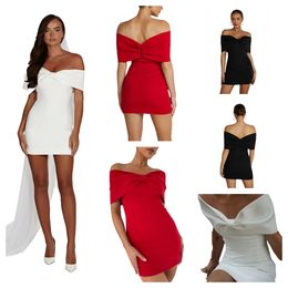 sexy partydress vestido dresses graduation whitedress Bateau Off the shoulder Capped Backdess Mini dress Ployester Bow Misses S XL dresses for woman womens dresses