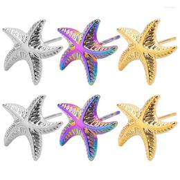 Stud Earrings Starfish Colour Earring No Fading Stainless Steel Five Pointed Star For Men Women Jewellery With Earplugs Holiday Gift