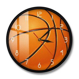 Wall Clocks Basketball Ball 3D illusion Modern Printed Wall Clock Boy Room Nursery Wall Watch Silent Movement Timepiece Basketball Boys Gift