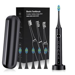 Sonic Electric Toothbrush with 6 Brush Heads,5 Modes,IPX7 Waterproof,38000 VPM,Wireless Charging,2 Minutes Smart Timer,4 Hours Fast Charge for Adults
