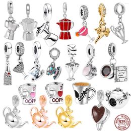 Loose Gemstones 925 Sterling Silver Coffee Pot Cup Teapot Bottle Dangle Charm Bead Fit Original Bracelet DIY Women Jewelry Gift