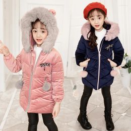 Down Coat Winter For Girls Ear Hooded Children's Thick Warm Velvet Parka Toddler Kids Cotton Jacket Clothes 3 7 Years