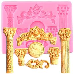 Baking Moulds Baroque Roman Column Silicone Mould Scroll Relief Flower Cake Border Fondant Decorating Tools Candy Chocolate Gumpaste Mould