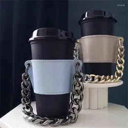 Cups Saucers PU Leather Cup Holder Portable Glass Bottle Case Eco-friendly Coffee Bag Detachable Chain For Travel
