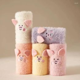 Women Socks Cartoon Pink Piggy Thickened Candy Colored Tube Warm Sleep Christmas Gift K1178