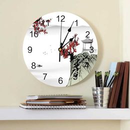 Wall Clocks Chinese Style Landscape Painting Decorative Round Wall Clock Custom Design Non Ticking Silent Bedrooms Large Wall Clock