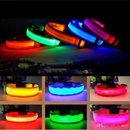 nylon led pet dog collars night safety flashing glow in the dark leash dogs luminous fluorescent collars pets supplies LL