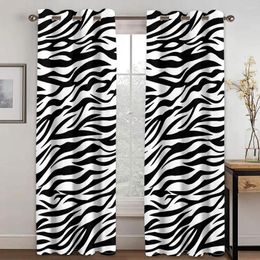 Curtain Black And White Zebra Texture 3D Digital Printing Kitchen Short Window 2 Panels Animal Fur Print Drapes