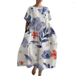 Casual Dresses Loose Fit Floral Dress Print Bohemian Style Women's Summer Midi With Bright Colour Matching For Beach