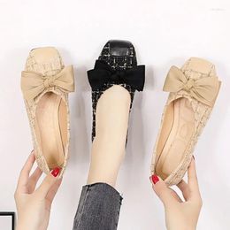 Casual Shoes Kawaii Ladies Footwear Cute Low Heel Elegant Women's With Bow Square Toe Slip On Trend Stylish Y2k A Chic E L