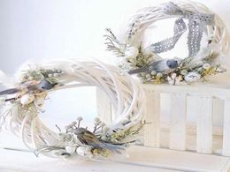 Decorative Flowers Wreaths 1030cm White Rattan Wreath Ring DIY Easter Egg Decor Artificial Flower Garland Happy Party Gifts Wed3129317