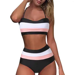 Women's Swimwear Women Striped Print Halter Bikini Swimsuit Two Piece High Waist Luxury Tankinis Sets Beach Vacation Bathing Suit