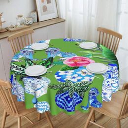 Table Cloth Blue And White Chinese Ginger Jars On Green Tablecloth Pottery Emerald Chinoiserie Porcelain Cover