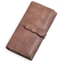 Wallets Women's Long Wallet PU Leather Triple Fold High Capacity Handbag Vintage Fashion Oil Wax Women