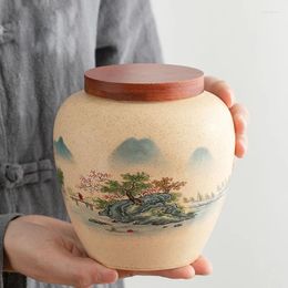 Storage Bottles Chinese Classical Ceramic Tea Jar Landscape Flower Decoration Candy Box Home Sealed Medicinal Materials Food