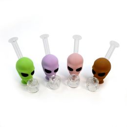 Wholesale Protable Skull Silicone Tobacco Pipes Colourful Mini Removable 3D Creative Alien Glass Hand Spoon Dry Herb water Pipe With Smoking Bowl