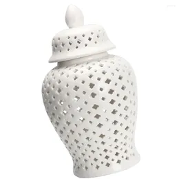 Storage Bottles Decor Delicate Flower Arrangement Vase Home Decorative Pot Tabletop Holder Ceramic Hollow Out Jar White