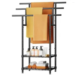 Storage Boxes 3-Tier Towel Rack Stand With Basket Metal Bathroom Organiser Freestanding Holder Oversized Towels & Blankets 44" Tall
