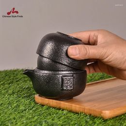 Teaware Sets Tea Set Black Crockery Ceramic Teapot Gaiwan Teacup Office Teasets Portable Travel With Bag