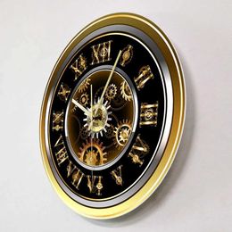 Wall Clocks Clockwork Steampunk Style Modern Design Wall Clock For Bedroom Home Dcor Vintage Roman Numerals Gold Gear Printed Wall Clock