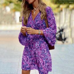 Casual Dresses Women A-line Dress Colourful Floral Print V Neck Mini For With Three Quarter Sleeves Split Hem Above Knee Length