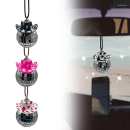 Decorative Figurines Disco Ball Car Mirror Ornament Pink Cowboy Hat Decorations Space Cowgirl For Rear View Accessories
