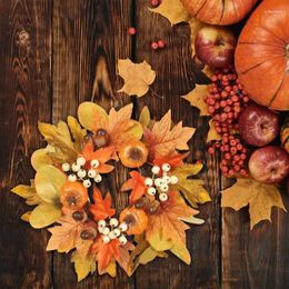 Decorative Flowers Fall Table Decor Artificial Foam Faux Leaves Hanging Wreaths Thanksgiving Yellow Leaf & Pumpkin Wreath Decoations