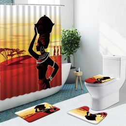 Shower Curtains African Girls Ancient Egyptian Women Non-Slip Pedestal Flannel Rug Toilet Cover Bathroom Set Bath Mat Home Decor