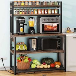 Kitchen Storage Coffee Bar Station & Organization 39.4 Inch Wide Large Bakers Rack With 3 Power Outlets Home Gadgets Accessories