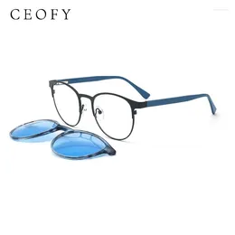 Sunglasses Frames Ceofy Women Men Round Eyeglasses Magnetic Polarized UV400 Clips Prescription Vintage Myopia Optical Glasses Frame