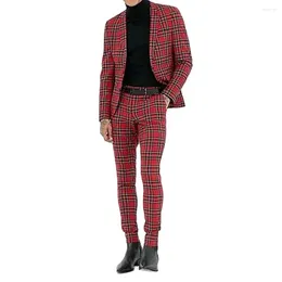 Men's Suits Brick Red Chequered Striped Casual For Men Mens Wedding Party Clothing Fashion Blazer Prom Style